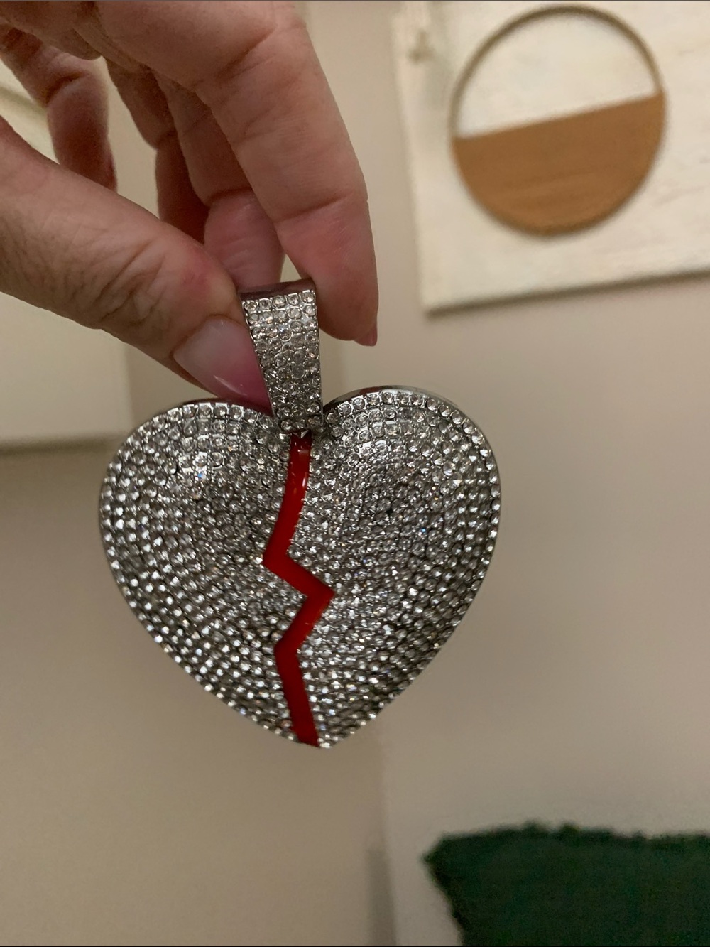 Silver Pavé Broken Heart Pendant with Red Accent